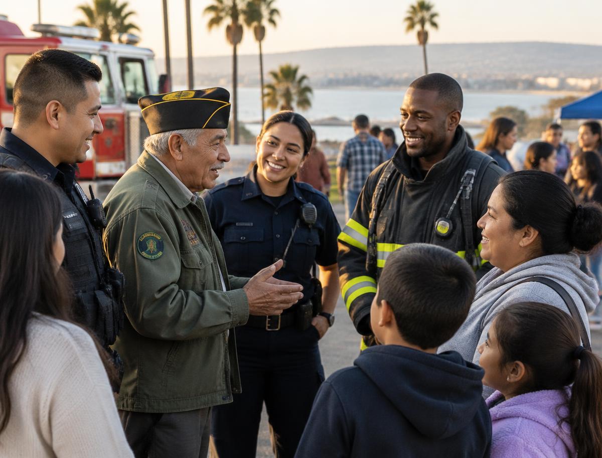 Veterans and first responders talking with local families